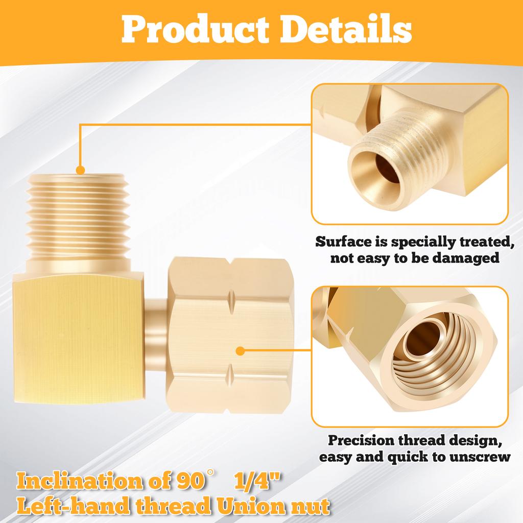 2Pcs LPG Gas Adapter Copper Elbow 90 Degree 1/4 Inch Left Thread Gas Hose Connector Fitting with 4 Raw Tapes for Camping Cookers