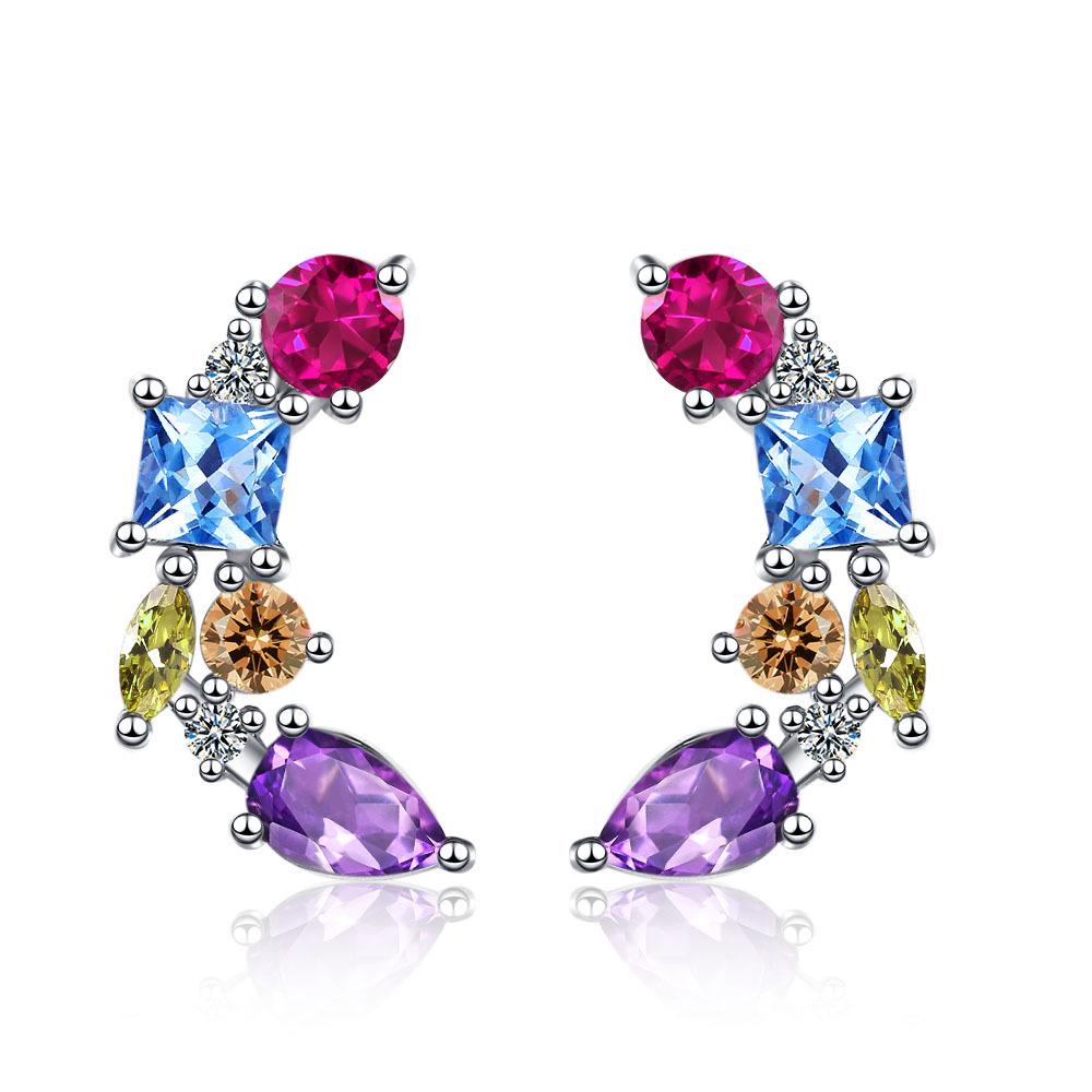 Colorful Zircon Stud Earrings - European & American Style for Women