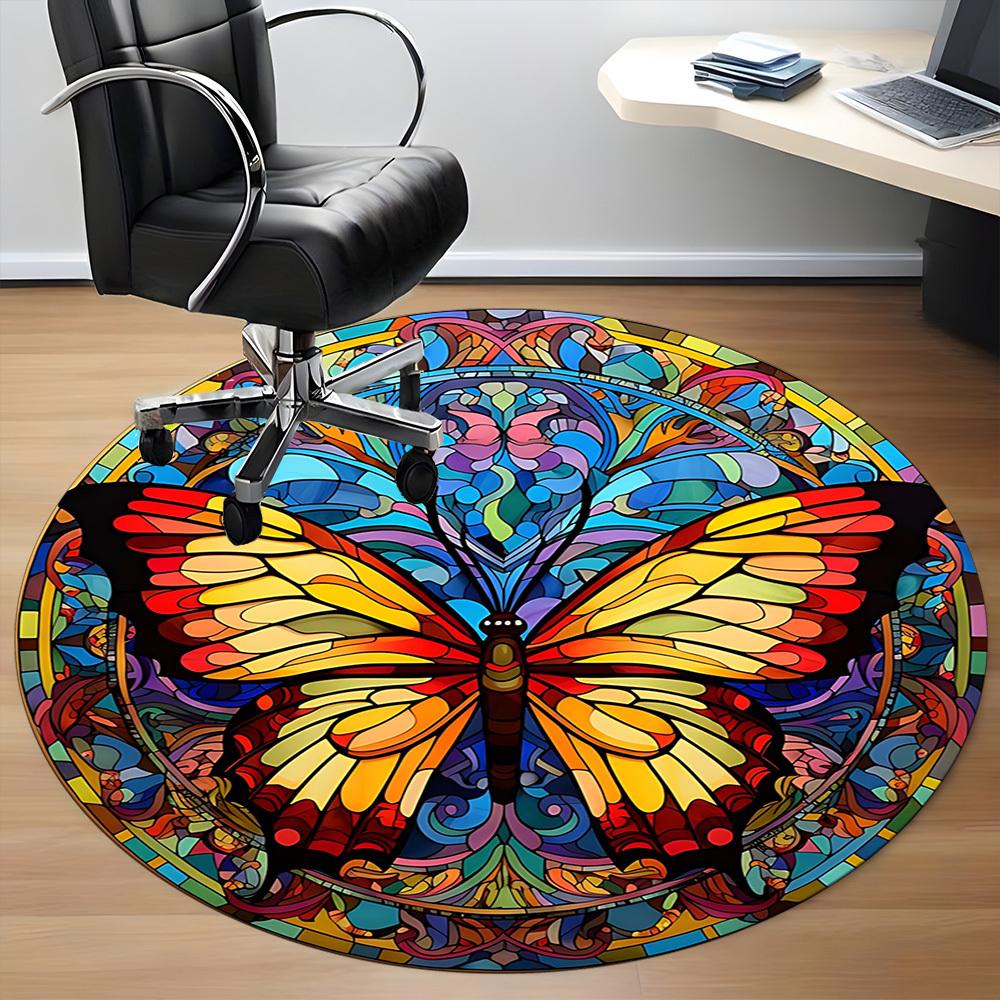 1pc Butterfly Stained Glass Chair Carpet for Office, Soft, Non-Slip Polyester Mat, Office, Entryway, Living Room, Bedroom, yy251207279