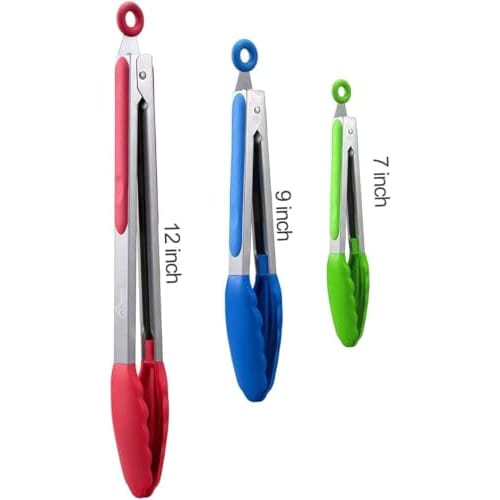 Hotec Премиальные кухонные щипцы из нержавеющей стали с силиконовыми наконечниками, набор из 3 штук - 7", 9" и 12", многоцветные