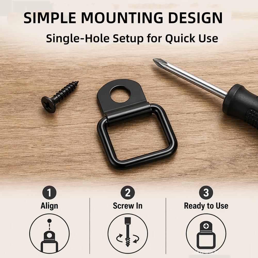 6Pcs Black Heavy Duty D-Ring Tie Down Anchors, Single Hole Metal Loop Hooks For Trailer Storage Cabinet Cargo Securing