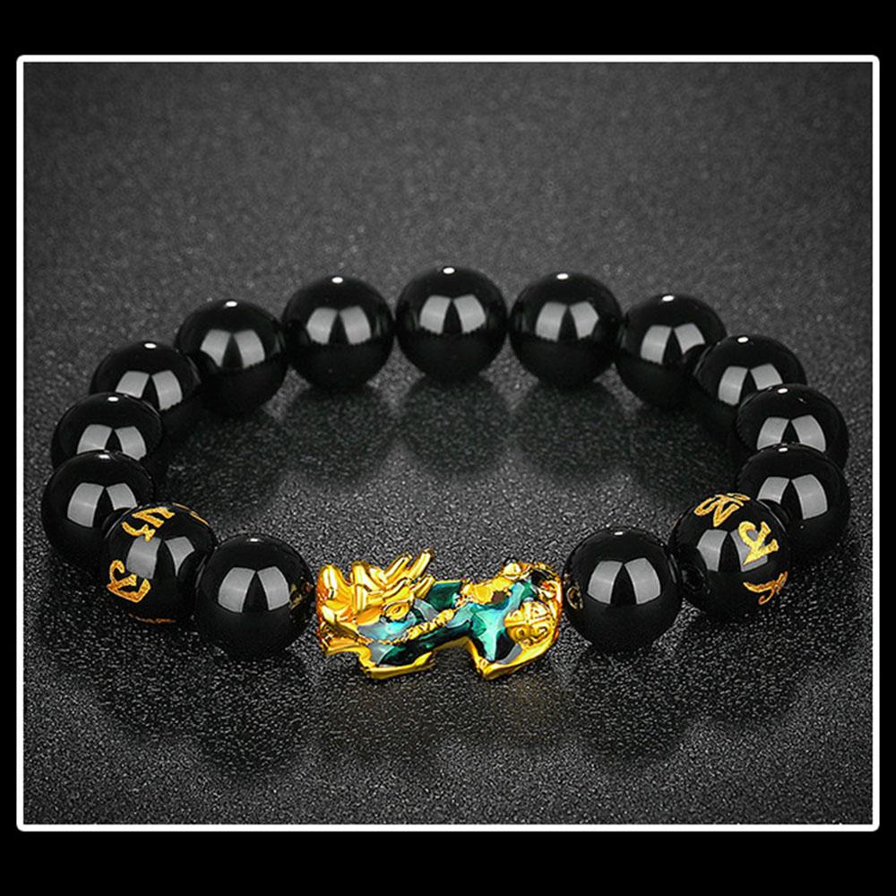 Pixiu Men Obsidian Stone Beads Attract Wealth Thermochromism Good Luck Bangle Wristband Bracelets