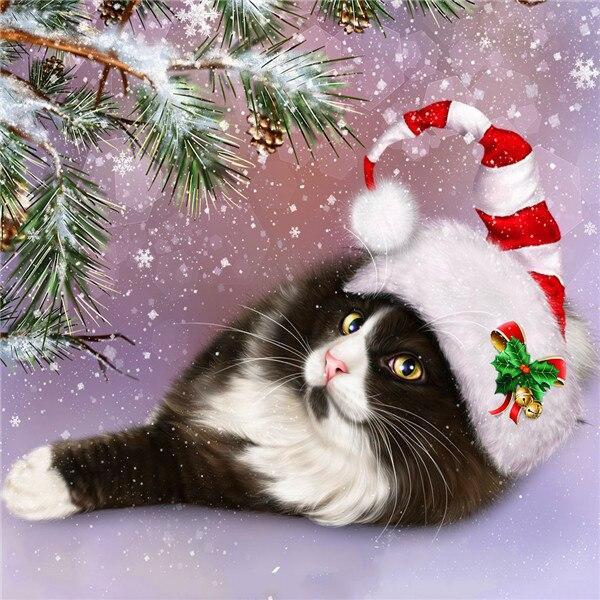 5d алмазная живопись, полная дрель, круглая Алмазная вышивка кошка, собака, вышивка крестиком, стразы, мозаика, Рождественский подарок