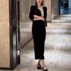 Coffee Break French Bow Celebrity Dress Women's Wear Autumn and Winter Hepburn Style Velvet Inside with Base Beautiful Long Skirt
