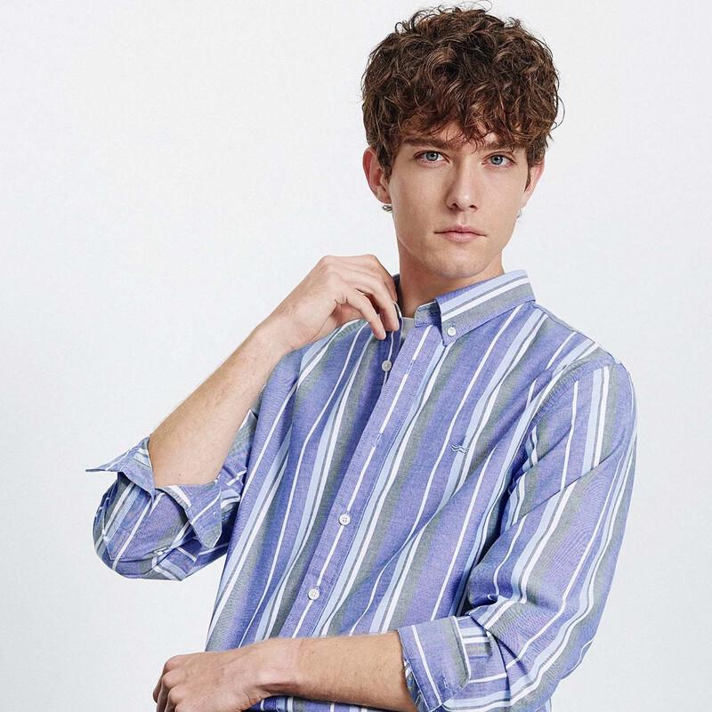 Navigare Men's Retro Plaid Brushed Cotton Long Sleeve Shirt