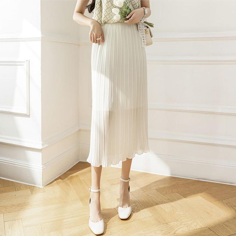 MOUKYUN Женские прямые эластичные плиссированные юбки средней длины, весенне-осенняя повседневная корейская модная женская облегающая юбка-миди Faldas