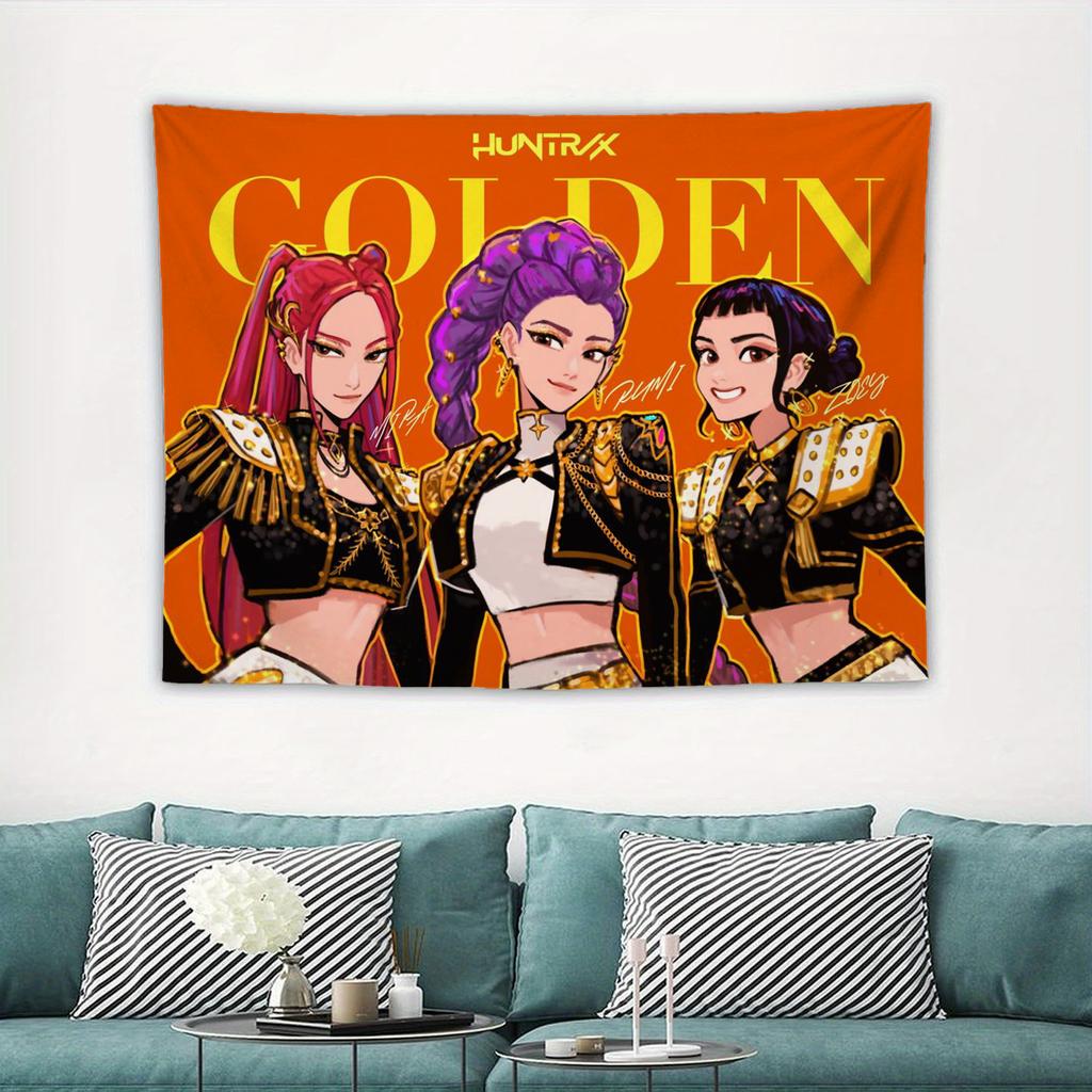 Korean Animation Fantasy K-pop Demon h-Hunters Cartoon Character Tapestry Room Decoration Home Decor Bedroom Wall Hanging Fabric