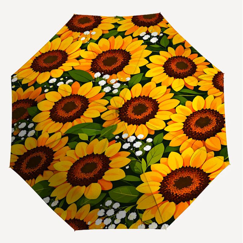 1PC sunflower Umbrella-8-Rib Reinforced Portable Folding Travel Suitable for All Seasons Outdoor Daily Use -J0337