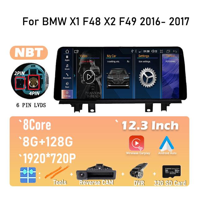 IPS Новый Android 14 Для BMW X1 F48 X2 F49 (2016- 2017)  Автомагнитола GPS Навигация Мультимедиа Видео NBT и Система EVO 2018-2020