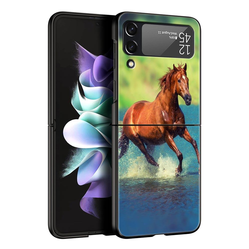 Running Horse Animal Phone Case For Samsung Galaxy Z Flip3 Flip4 Flip5 Shell For Z Flip 3 Flip 5 4 5G Black Hard Folding Cover