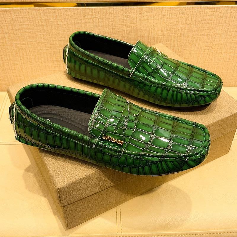 Pacecraft Shoes Men's Breathable Loafers - Casual Microfiber Leather Slip-On Shoes, Comfortable Rubber Sole, White/Burgundy/Green/Brown