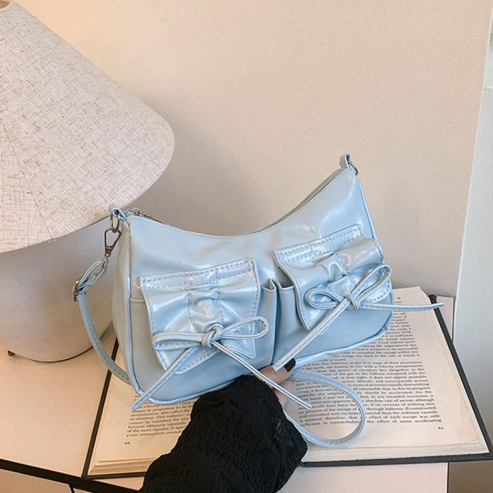 Pleated Bowknot Crossbody Bag Korean Style Pu Dumpling Bag Elegant Y2k Shoulder Bag Outdoor