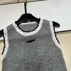Miu-Style Color Block Lace Collar Knit Vest - Slimming Summer Top
