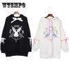 Harajuku Pentagram Lace Embossed Women's Polar Hoodies Punk Gothic Cute Bunny Oversize Hooded Velvet Sweatshirt Jersey Streetwear