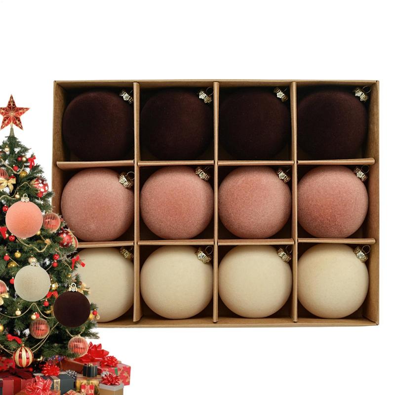 12 шт. Декоративные бархатные Christmas шары с флоком для украшения елки Украшение для рождественской елки с подвесками для елки Новогодние принадлежности