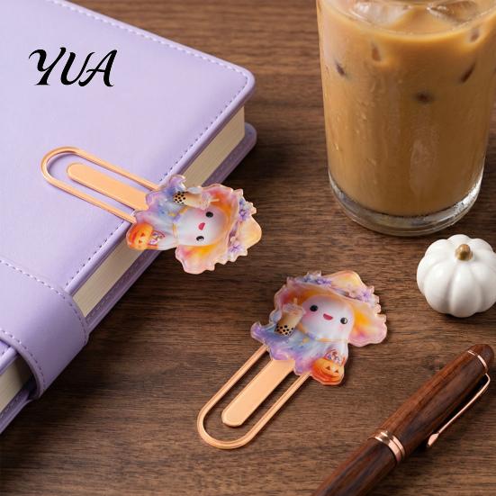 Cartoon Book Clips for Students Halloween Cute Acrylic Bookmark, Durable Page Marker, Colorful Holders Elastic Clip Design Stationery School