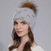 Women Winter Rabbit Hair Raccon Ball Versatile Flanged Double Fold Knitted Pullover Hat