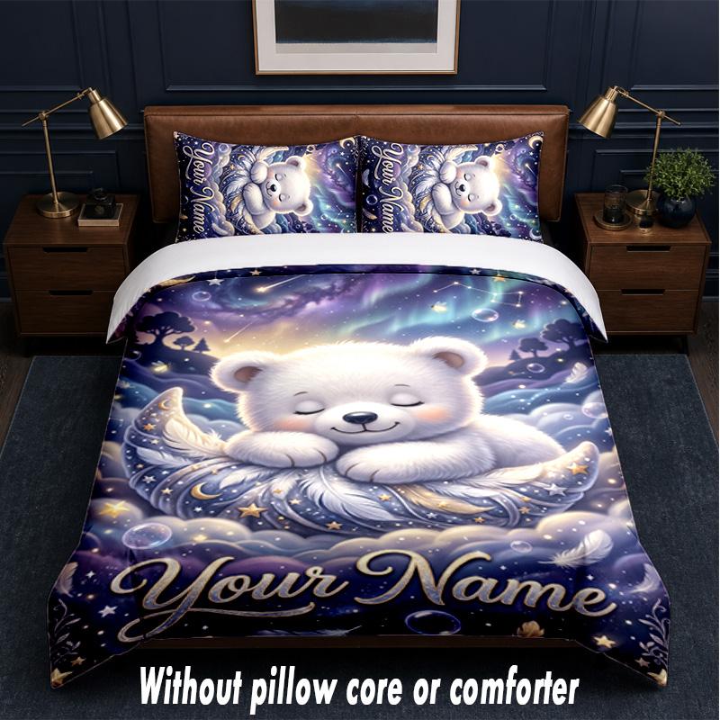 Teddy Bear Theme Custom Text Or Name 3Pcs Bedding Set,1 Flat Sheet & 2 Pillowcases Personalized Home Bedding