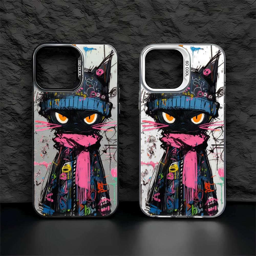 Черный кот в стиле граффити Чехол для телефона для iPhone 17/16/15/14 Plus/13/12/11 Pro Max Крутой узор в стиле стрит-арт Защитный чехол