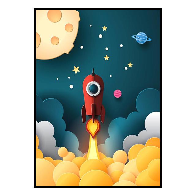 Outer Space Astronaut Cartoon Picture Poster Canvas Painting Kids Room Prints and Decoration Mural for Modern Home Decor No Frame