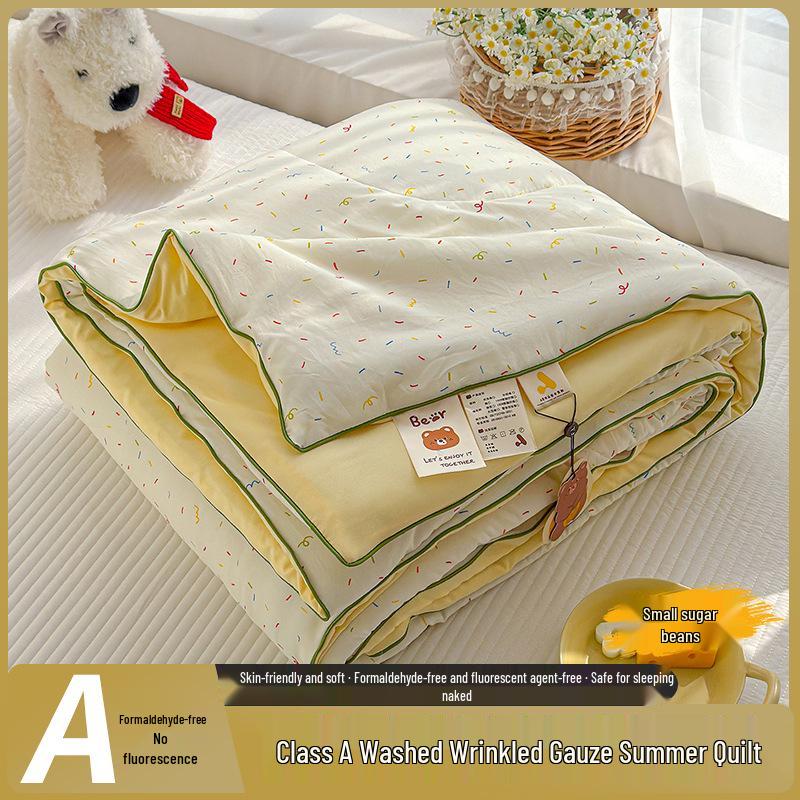 Washable Cotton Double Gauze Cartoon Summer Quilt for Mother and Baby - Soft, Fresh, and Thin Air Conditioning Blanket
