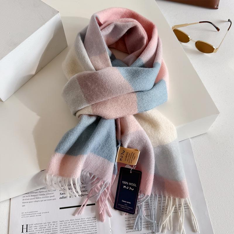 100% Wool Australian Pure Wool Plaid Scarf Winter Versatile Warm Couple Scarf