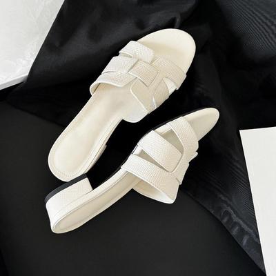 Овчина темперамент универсальная кожа одно слово толстый каблук верхняя одежда повседневное плетение отпуск пляж крутые тапочки женские летние