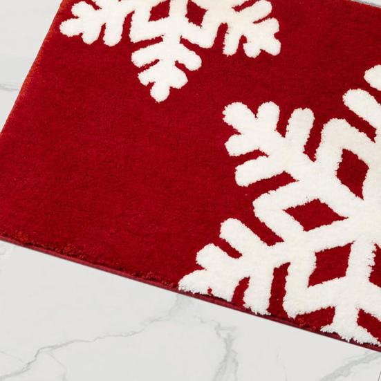 Christmas Bathroom Rug Xmas Snowflake Door Mat Flannel Floor Mat Absorbent Non-Slip Bath Mat for Xmas Home Decor