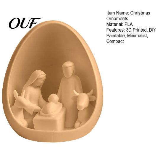 Home Soft Furnishing Accessories 3D Printed Egg?Shaped Nativity Scene Figurine, Holy Family Manger Religious Art for Window Display Decor,
