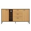 Sideboard with three drawers, exquisite grain. Modern sideboard in wood color with storage compartments. Black and wood color.