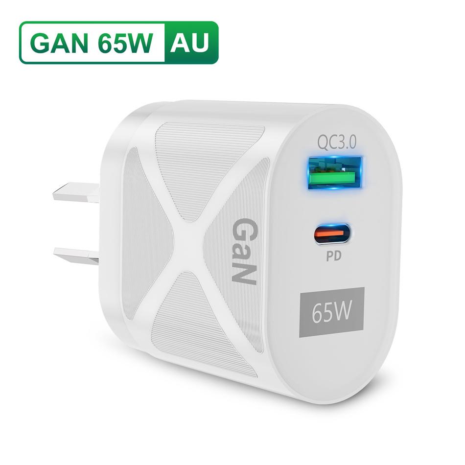 Зарядное устройство GaN 65 Вт USB C Быстрая зарядка Вилка KR AU EU US PD USB-C TypeC Быстрая зарядка Для iPhone 14 Xiaomi Samsung S22 Macbook