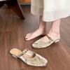 Sheepskin~ No Heel Square Head Shoes Bag Head Cool Slippers Women's Summer Wear Thick Heel Half Slippers Square Head Single Shoes