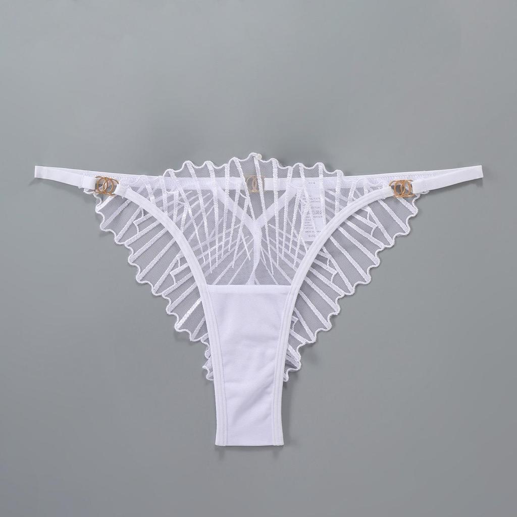 Ultra-Thin French Embroidered Mesh Bra & Thong Set - Women's Breathable, Gathered Fit.