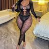 Sexy Underwear Long-sleeved Halter Jacquard Mesh Sexy Hollow Onesie Pajamas Tights