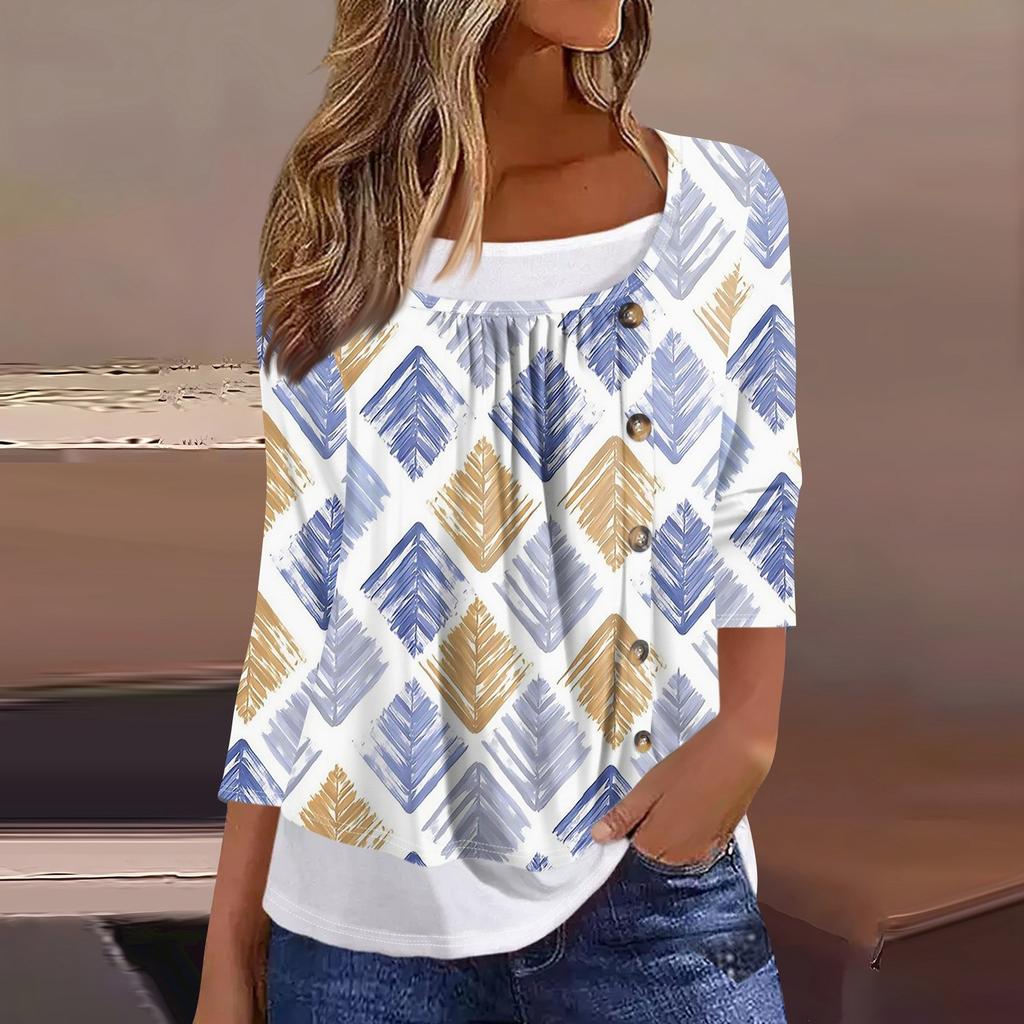 Women's T Shirt Tee Print 3/4 Sleeve Fake Two Pieces Daily Weekend Fashion Basic Regular Top