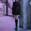 Y2K Black Gothic Dress Women Gothic Style Goth Bandage Mini Dress Gothic Harajuku Punk Long Sleeve Lace-up Mesh Dress