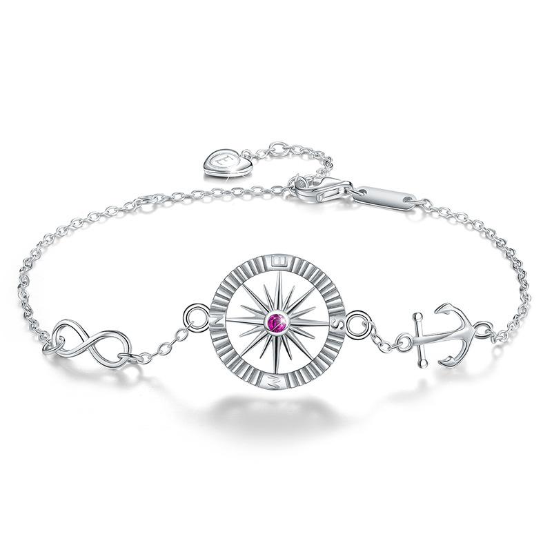 S925 Серебряный браслет с компасом и якорем для женщин в Европе и Америке, простые круглые женские браслеты
