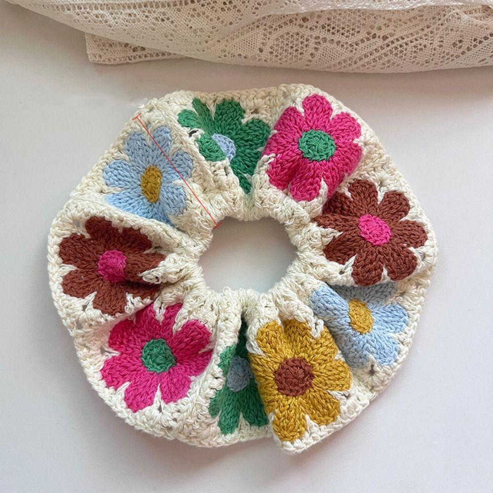 Elastic Crocheted Flower Scrunchies Bohemian Style Ponytail Hair Band Cute Sweet Hair Tie Daily