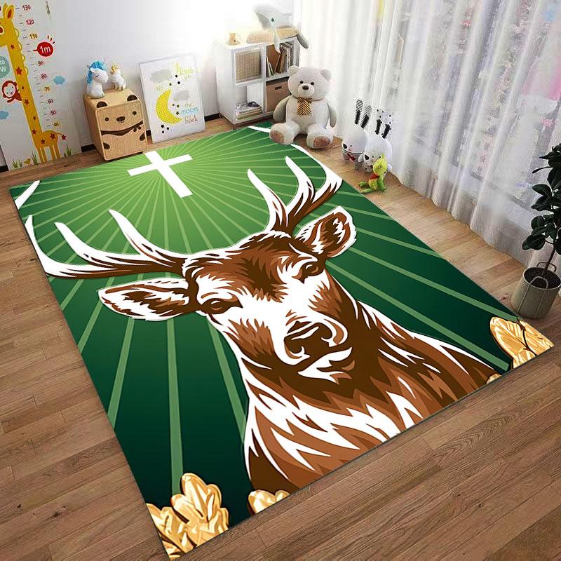 Deer with Cross & Green Rays suitable as a non-slip mat for the living room or bedroom sofa