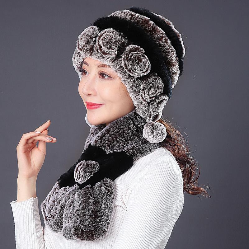 Fur Hat Female Winter Rex Rabbit Hair Middle Old Lady Warm Grandma Hat Mother Hat Old Man Hat Hair Scarf