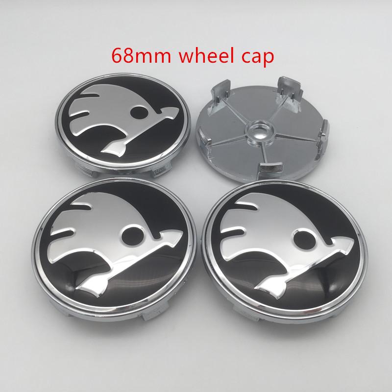 GAM1 4pcs 56mm 60mm 65mm 68mm black/green For Skoda Car emblem Wheel hub Center Cap Badge covers sticker Decals Styling accessories