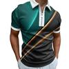 Повседневная футболка с лацканами, молодежная мужская модная футболка на молнии, футболка с коротким рукавом, мужская футболка с 3D зеленым квадратным принтом