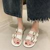 Summer 2024 New Thick Soled Roman Shoes Women's Retro Round Head Double Buckle Casual Flat Beach Slippers