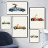 Смешные животные автомобиль мультфильм настенное искусство плакат печать жираф медведь кролик дети детская комната холст картина детский декор для дома картина