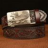 Belt Genuine Leather Belt for Men Carving Pattern Animal Eagle Automatic Buckle Belt Strap