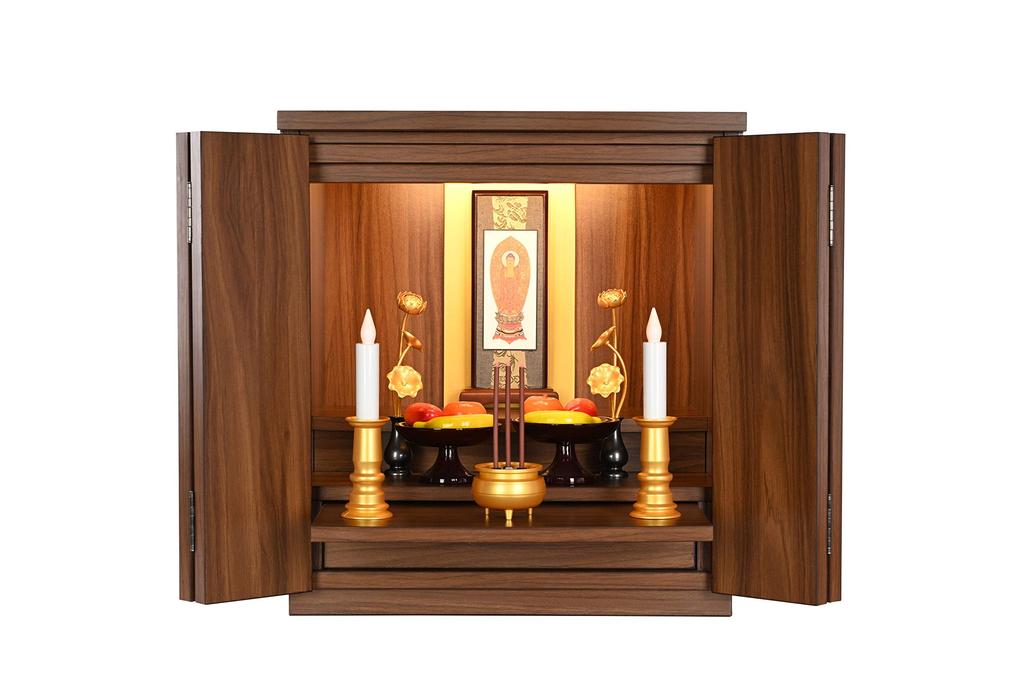Urban Workshop Amitabha Buddha Standing Hanging Scroll (Walnut Color) Wooden Frame Buddhist Altar Accessories Mini Size 20cm High X 9cm Wide
