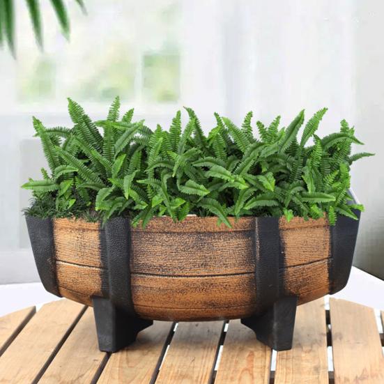 Rustic Half Barrel Planter Weather Resistant Flower Pot with Drainage Hole Indoor Outdoor Barrel Flowerpot for Flowers Herbs