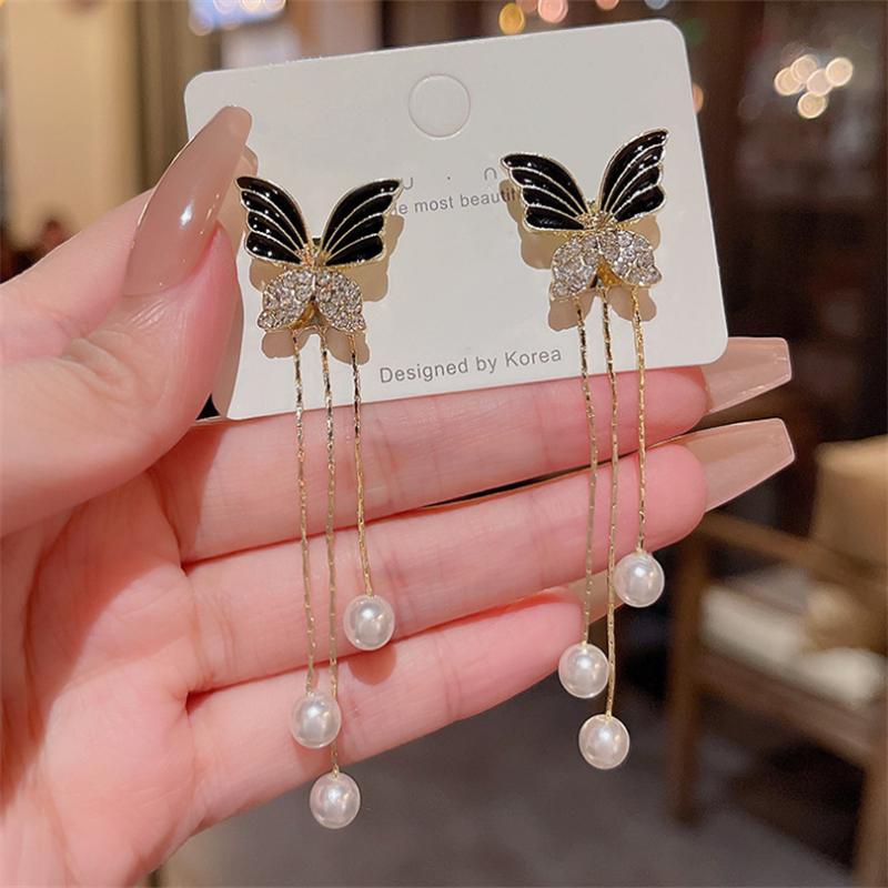 Fashion Black Butterfly Tassels Dangle Earrings for Women's Earrings Jewelry Girl Gift Brincos