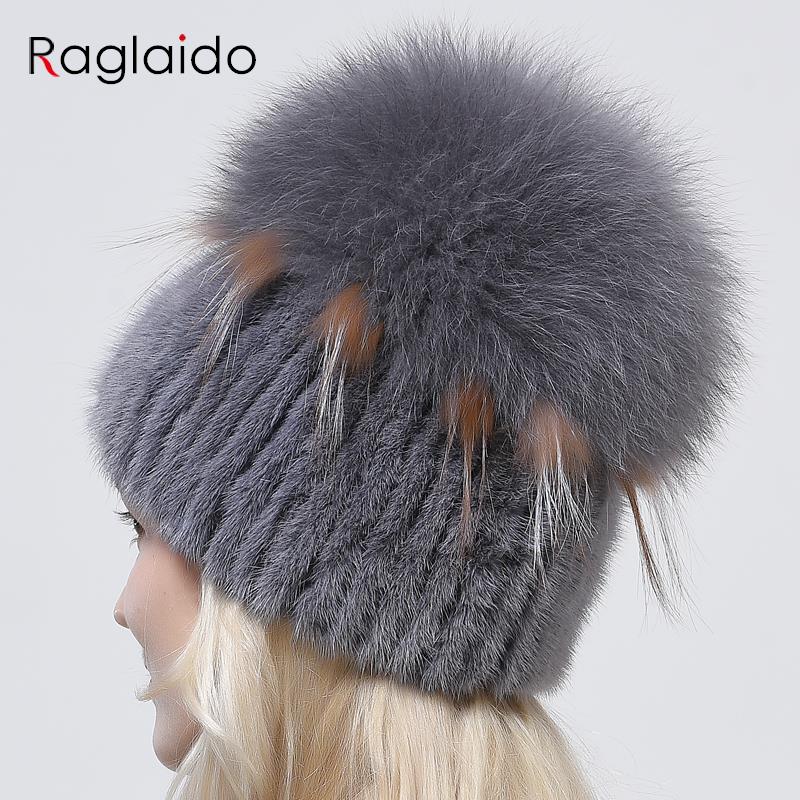 Шапка из 100% натурального натурального меха, женская уличная вязаная шапка из норки, эластичная пушистая шапка из лисьего меха, шапка-бини с помпоном, женский топ, роскошная теплая шапка