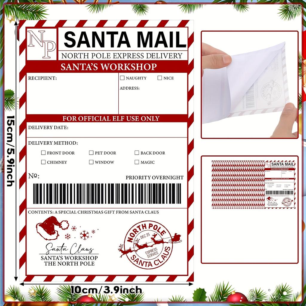20pcs/Pack, Santa Claus Shipping Label Stickers, Santa Elf Express Mail Tags, Ample Writing Space for Personalizing Every Gift